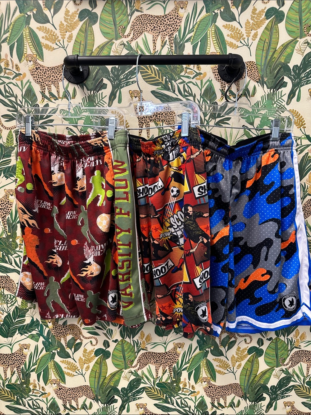 Flow Society L Kids Athletic Shorts Trio - Camouflage & Graphic Prints